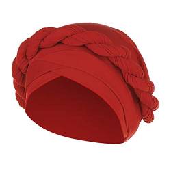 Männer Cap Lässiges Haarband für Frauen Outdoor-Haarband Mode Frauen Braid Hat Muslim Ruffle Cancer Turban Wrap (Red, One Size) von Unbekannt