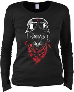 Motorrad Katze Langarmshirt Damen Helm/Brille : Acventurer Cat - Langarm T-Shirt Frauen Kunstdruck Katze Gr: L von Unbekannt