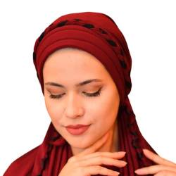 SUFIRIT Turbans für Frauen Hijab Untermütze Hijab Unterschal Hijab Mütze Sofortige Hijab Jersey Hijab Schlafhaube Haube Haarhaube, Rüschen Instant Hijab mit Schal, Burgunderrot, Einheitsgröße von Unbekannt