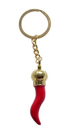 Schlüsselanhänger, goldfarben, roter Chili, Horn, italienisches Symbol, Glücksbringer., 10 x 3 cm, Edelstahl von Unbekannt
