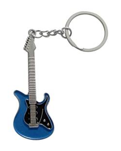 Schlüsselanhänger aus silberfarbenem Stahl, Stil: E-Gitarre, Blau., 11 x 3 cm, Edelstahl von Unbekannt