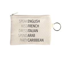 Speak English Kiss French Dress Italian Spend Arab Party Caribbean Kleine Geldbörse Geldbörse mit Schlüsselanhänger Beige, beige, one size von Unbekannt