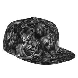 Sport Cap Unisex Verstellbare Flache Krempe Baseball Cap 3D Heulender Totenkopf und Schlange Tennis Cap Snapback Hüte Papa Trucker Cap für Jugendliche Jungen Frauen Männer Schwarz, Schwarz , One size von Unbekannt