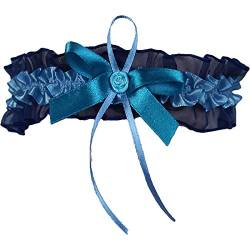 Süßer Braut Strumpfband mit Schleifchen, Röschen, Blümchen, Perlchen viele Muster Hochzeit Neu Strumpfbänder (bis 60 cm, dunkelblau-blau) von Unbekannt