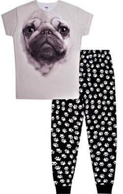 ThePyjamaFactory Langer Schlafanzug mit Mops-Motiv, 3D, Pfotenabdruckmotiv, 9-14 Jahre Gr. 9-10 Jahre, Schwarz von Unbekannt