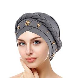 Turban Damen Elegante Kopftuch Beani Hat Bandana Haar Muslim Atmungsaktiv Sonnenschutz Chemo Kappe Haarverlust Islamischen Abaya Dubai Hidschab Stretch Stirnband Mütze KappeTied Head Wrap Grey von Unbekannt