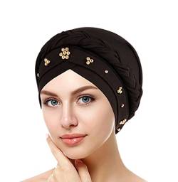 Turban Damen Elegante Kopftuch Beani Hat Bandana Haar Muslim Atmungsaktiv Sonnenschutz Chemo Kappe Haarverlust Islamischen Abaya Dubai Hidschab Stretch Stirnband Mütze KappeTied Head Wrap Schwarz von Unbekannt