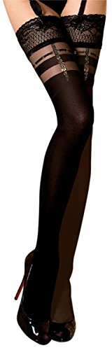 Unbekannt Ballerina Halterlose Damen-Strümpfe, schwarz, 20/60DEN, mit Muster, Strapsoptik Größe Large/X-Large von Unbekannt
