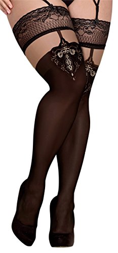 Unbekannt Ballerina Halterlose Damen-Strümpfe, schwarz | Strapsoptik XL XXL Grössen XL+ von Unbekannt