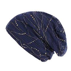 Unbekannt Chemo Mützen Damen Beani Frauen Chemo Hut Frau Hut Kopftuch Super Weich Slouchy Turban Kopfbedeckungen Kop Wraps für Haarausfall, Kreb, Chemo Marine von Unbekannt