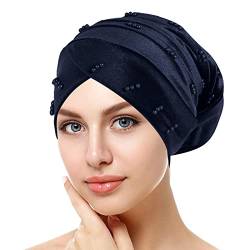 Unbekannt Chemo Mützen Damen Beanie Frauen Chemo Hut Frau Hut Kopftuch Super Weich Slouchy Turban Atmungsaktiv Kopfbedeckungen Kop Wraps für Haarausfall, Kreb, Chemo Marine von Unbekannt