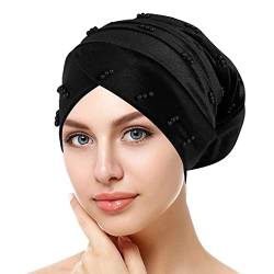 Unbekannt Chemo Mützen Damen Beanie Frauen Chemo Hut Frau Hut Kopftuch Super Weich Slouchy Turban Atmungsaktiv Kopfbedeckungen Kop Wraps für Haarausfall, Kreb, Chemo Schwarz von Unbekannt