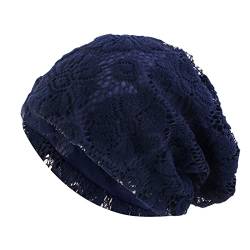 Unbekannt Chemo Mützen Damen Sommer Spitzen Beanie Kopftuch Super Weich Slouchy Turban Kopfbedeckungen Kop Wraps Beanie Mütze Kappe für Haarausfall, Kreb, Chemo Marine von Unbekannt