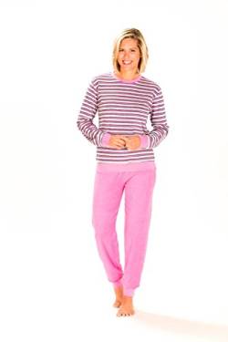 Unbekannt Damen Frottee Pyjama lang mit Bündchen - Geringelt - Rundhals 53210, Größe2:44/46, Farbe:Rose von Unbekannt