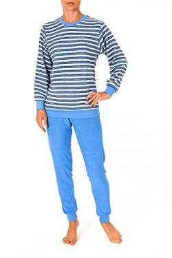 Unbekannt Damen Frottee Pyjama lang mit Bündchen - Geringelt - Rundhals 53210, Größe2:48/50, Farbe:hellblau von Unbekannt