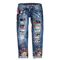 Unbekannt Damen-Mode-Denim-Hose, gerades Bein, mittlere Taille, Blaue Jeans Jeanshosen Für Damen Glitzer Spandex Leggings (k-Blue, XXXL) von Unbekannt