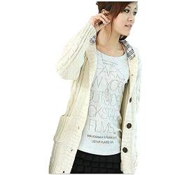 Unbekannt Damen Strickjacke lang mit Kapuze Cardigan Kapuzenpullover Grobstrick Mantel (Beige) von Unbekannt