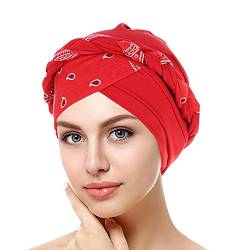 Unbekannt Damen Turban Elegant Blumen Kopftuch Bandanas Elastische Stirnband Beani Hijab Chemo Hut Islamischen Kopfbedeckung Muslim Kopfschmuck Chemotherapi Kappe Headwear für Haarausfall Kreb Rot von Unbekannt