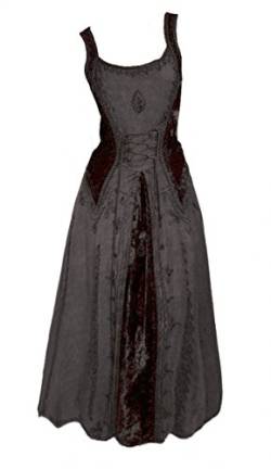 Unbekannt Dark Dreams Gothic Mittelalter LARP Kleid SAMT Bestickt Schnürung Guinerva, Größe:L/XL, Farbe:schwarz von Unbekannt