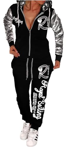 Unbekannt Jaylvis Damen Jogginganzug Trainingsanzug Hose Jacke Streetwearl Hausanzug Fitnessanzug Royal Sailing A.2255 (Camouflage-Grau, 6XL (fällt aus wie 56)) von Unbekannt