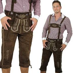 Unbekannt Kniebund Herren Lederhosen/Trachtenhose in braun, traditionelle bayrische Oktoberfest Mode inklusive Verstellbarer Hosenträger (48) von Unbekannt