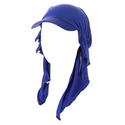 Unbekannt Kopftuch Damen Sonnenblende Kappe mit Schirm Elastic Baumwolle Bandana Turban Sommer Beanie Hut Kopfbedeckung Chemo Headscarf für Krebs Chemotherapie Haarverlust Blau von Unbekannt