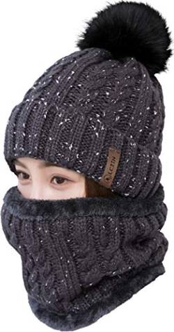 Unbekannt LCZTN Damen Beanie Mütze Schal Set Mädchen Winter Skimütze Slouchy Strickmütze mit Fleece gefüttert, grau, Einheitsgröße von Unbekannt