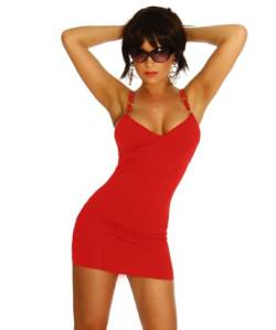 Unbekannt Minikleid Kleid V-Ausschnitt Einheitsgröße für S-M (Onesize) und XL-XXL - Schwarz, Rot oder Weiß, Rot, S/M von Unbekannt