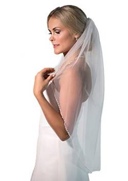Unbekannt Schleier Brautschleier 1 Lage mit Kamm Strass Perlen Umrandung Hochzeit Braut Weiß Ivory 80 cm (Weiß) von Unbekannt