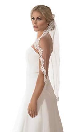 Unbekannt Schleier Brautschleier 1 Lage mit Kamm Strass Perlen Umrandung Hochzeit Braut Weiß Ivory 90 cm (Weiß) von Unbekannt