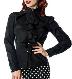 Unbekannt Schwarze Rüschen Schluppenbluse mit Jabot und Strassknöpfen Stehkragen Rockabilly Bluse Damen Retro XS Oberteil dunkel von Unbekannt