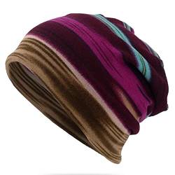 Unbekannt Streifen Chemo Mützen Damen Sommer Beanie Kopftuch Super Weich Slouchy Turban Kopfbedeckungen Kop Wraps Beanie Mütze Kappe für Haarausfall, Kreb, Chemo Lila von Unbekannt