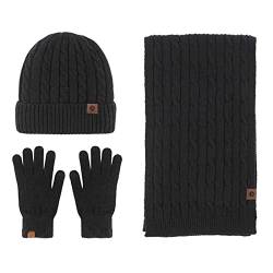 Unbekannt Wintermütze Damen Beanie Warme Mütze Schal-Set Strickmütze und Schutzmaske Zweiteiliger Anzug Draussen Wollmütze Skimütze Laufmütze von Unbekannt