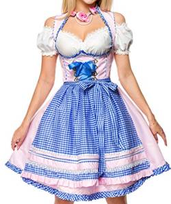 Unterbrust-Dirndl Kleid Kostüm mit Herzausschnitt und Schnürung und Schürze aus kariertem Stoff und Spitze Oktoberfest Unterbrust-Dirndl blau/rosa/weiß M von Unbekannt