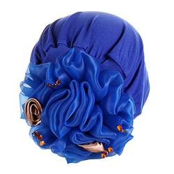 Womens Unisex Indoor Haarband Solid Flowers Head Hat Cap Headwear Muslim Turban Cap Slouchy Headwear Haarband für Frauen (Blue1, Einheitsgröße) von Unbekannt