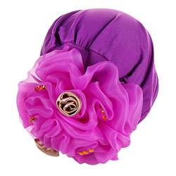 Womens Unisex Indoor Haarband Solid Flowers Head Hat Cap Headwear Muslim Turban Cap Slouchy Headwear Haarband für Frauen (Purple1, Einheitsgröße) von Unbekannt