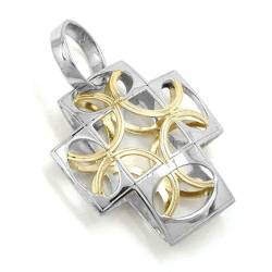 Goldanhänger Unisex Kettenanhänger Anhänger für Halskette Kreuz bicolor aus 375 9 kt Gold 14 x 12 mm inkl. Schmuckbox von Unbespielt