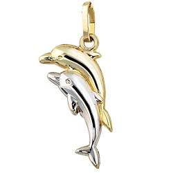 Schmuck Damen Kettenanhänger Anhänger Delfine aus Gold teilrhodiniert Höhe ca. 18.7 mm. Breite ca. 8.5 mm von Unbespielt