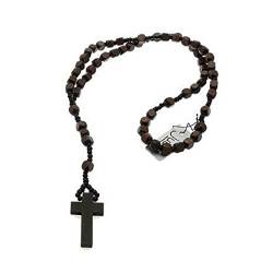 66cm Wooden Rosary Bead Necklace Brown Ladies Mens Cross Crucifix von Unbranded