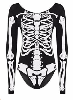 Damen Halloween Skelett Knochen Kleid Body Anzug Overall Leggings Plus 36-48 von Unbranded