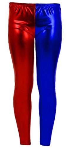 Unbranded Mädchen Metall Wet-Look Hot Pants Jacke Leggings Folie Shorts glänzend Halloween Party Rot und Blau Disco Shorts (Alter 5-6, Rote & Blaue Leggings) von Unbranded