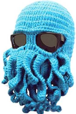 Octopus Beanie Mütze Beanie Tintenfisch Bartmütze Gestrickte Bartmützen für Männer Winter Warm Skifahren Gr. Einheitsgröße, blau von Uncle Lee