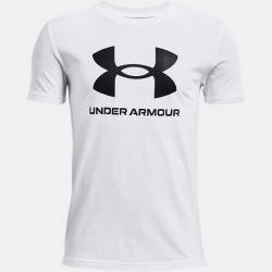 Jungen Under Armour Sportstyle Shirt mit Logo, kurzärmlig Weiß / Schwarz YXS (122 - 127 cm) von Under Armour