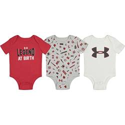 UA LEGEND AT BIRTH 3 PACK BODYSUIT, RED GREY, 6/9M von Under Armour