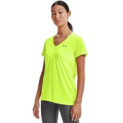 Under Armour Damen Kurzärmliges T-Shirt mit V-Ausschnitt Hemd, Warngelb (731) / Silber Metallic, Small von Under Armour