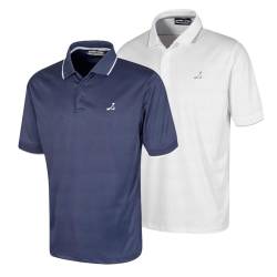Under Par Herren Golf-Poloshirt, Waffelstrick, Stretch, Feuchtigkeitstransport, UV-Schutz, Doppelpack Golfhemd, Marineblau und Weiß, 2 Stück, XL (2er Pack) von Under Par
