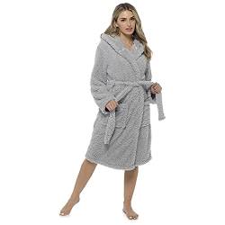 Damen Bademantel mit Kapuze, superweich, Fleece, Nachtwäsche, Flauschiges Grau, 12-14 von Undercover