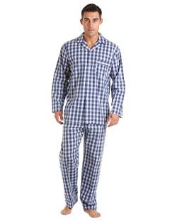 Haigman Herren-Schlafanzug, 100 % Popeline, Baumwolle, lange Ärmel, traditionell, tailliert, Nachtwäsche, Blau/Weiß kariert, XXL von Undercover
