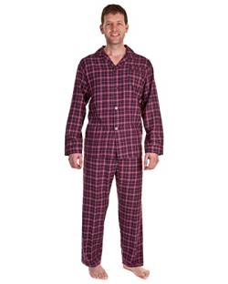 Herren-Schlafanzug aus 100 % gebürsteter Baumwolle, langärmelig, mit Knöpfen, rot kariert, XXL von Undercover