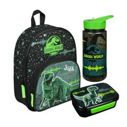 Kindergartenrucksack Jurassic World Dinosaurier Junge mit Brotzeitdose Trinkflasche - Personalisiert mit Name - Set Kinderrucksack Dino TRex mit Brotdose Trinkbecher von Undercover